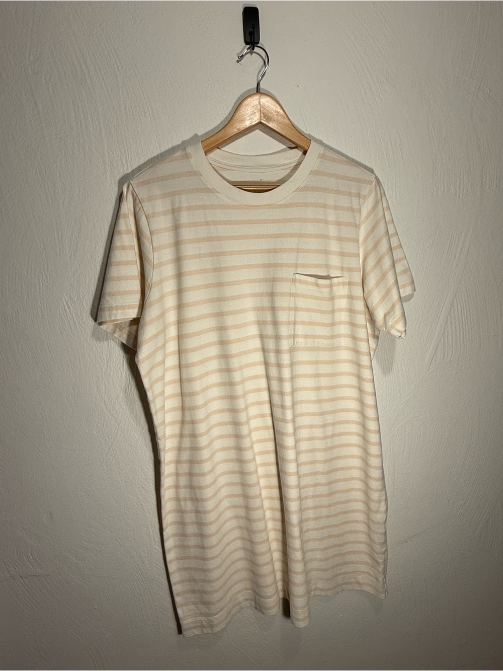 100% Organic Cotton Everlane Cream and White Striped Short-Sleeve Shirt Dress